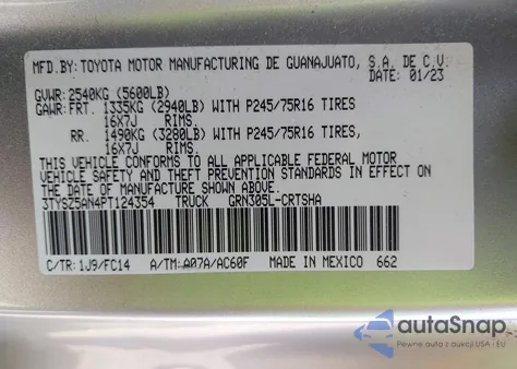 2023 Toyota Tacoma Sr5 V6 из США, поврежденный, VIN 3TYSZ5AN4PT124354